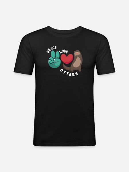Seeotter Cartoon Frieden Liebe - Männer Slim Fit T-Shirt - Schwarz