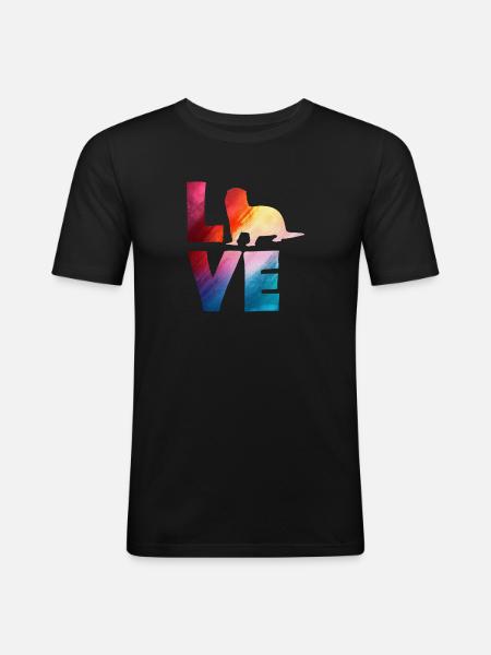 Seeotter Cartoon Bunte Liebe - Männer Slim Fit T-Shirt - Schwarz