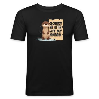 dessin animé loutre de mer a mangé mes devoirs - T-shirt près du corps Homme - noir - Devant - Nik (191cm)