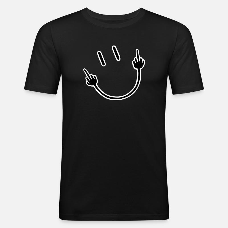Gesicht mit Mittelfinger-Geste - Männer Slim Fit T-Shirt - Schwarz