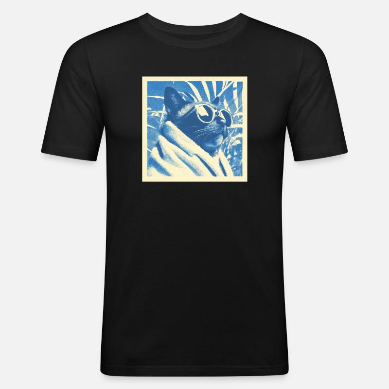 Cool Retro Cat Design - Männer Slim Fit T-Shirt - Schwarz