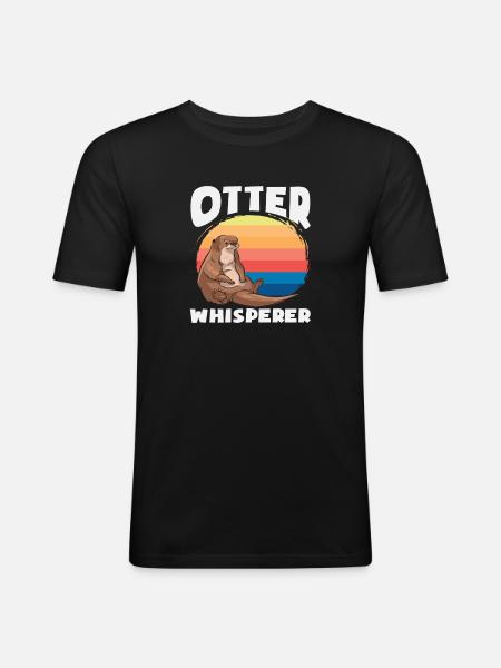 Seeotter Cartoon Retro Flüsterer - Männer Slim Fit T-Shirt - Schwarz