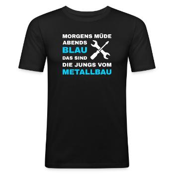 Construction métallique Métallurgistes Serruriers Construction en acier - T-shirt près du corps Homme - noir - Devant - Nik (191cm)