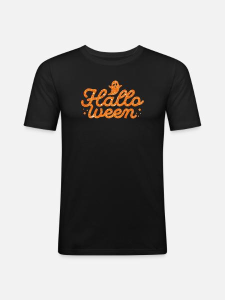 Halloween Orange Glitzer Geist - Männer Slim Fit T-Shirt - Schwarz