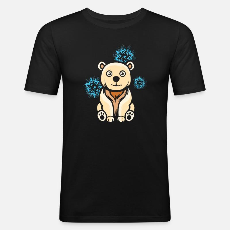 Cartoon Eisbär mit Schneeflocken - Männer Slim Fit T-Shirt - Schwarz