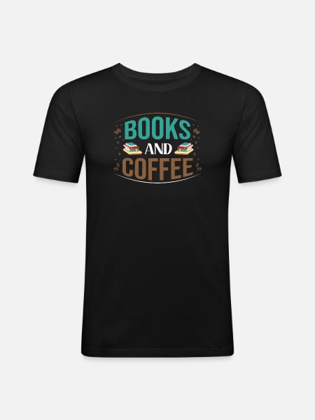 Books and Coffee Motif - Men's Slim Fit T-Shirt - black