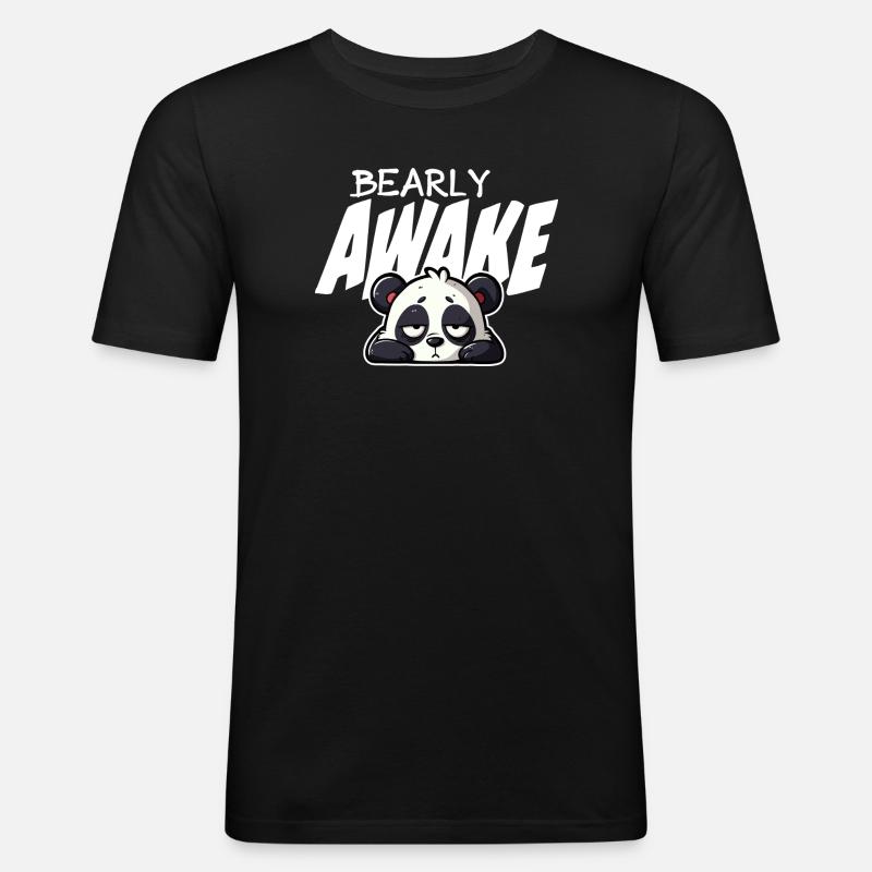 Schlafender Panda kaum wach - Männer Slim Fit T-Shirt - Schwarz