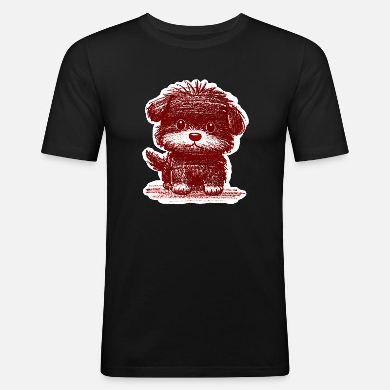 Wuscheliges Hündchen (Rot) - Männer Slim Fit T-Shirt - Schwarz