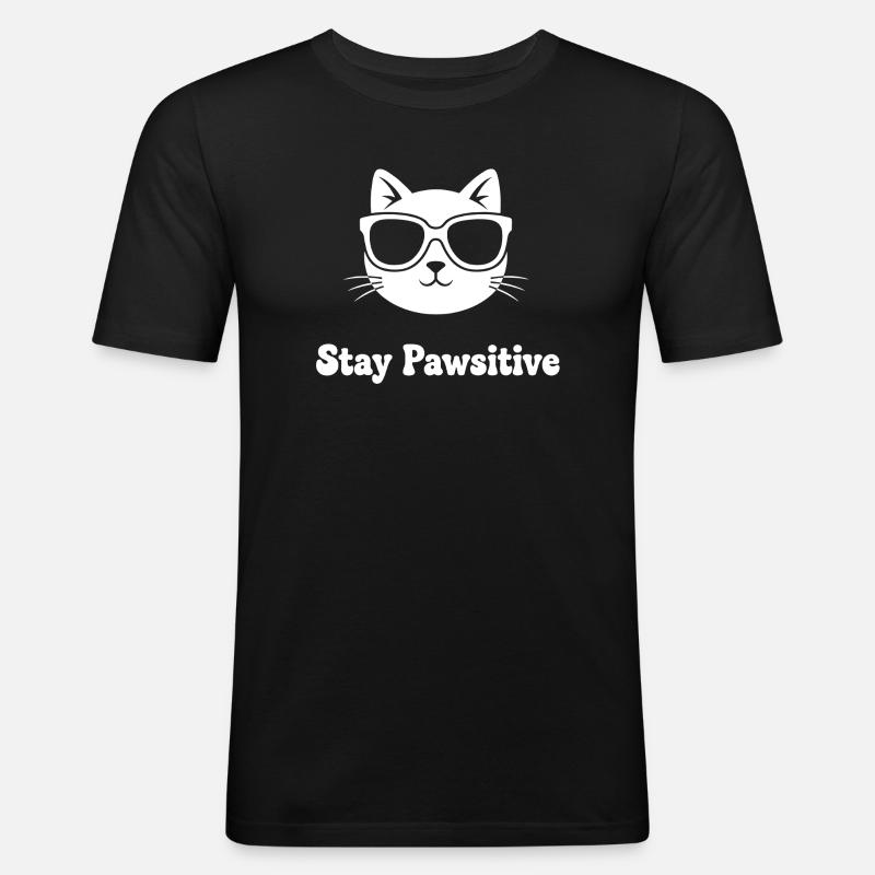 Stay Pawsitive Katzensonnenbrille - Männer Slim Fit T-Shirt - Schwarz