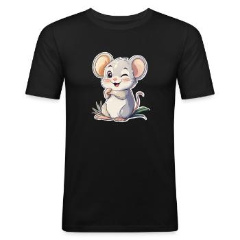 Maus - Männer Slim Fit T-Shirt - Schwarz - Vorne - Nik (191cm)