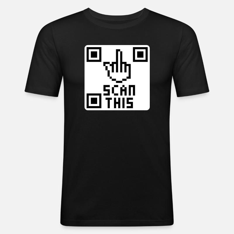 QRcode Mittelfinger - Männer Slim Fit T-Shirt - Schwarz
