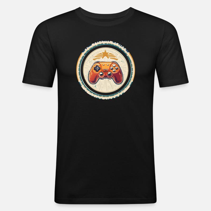 Retro Spielcontroller Abzeichen - Männer Slim Fit T-Shirt - Schwarz