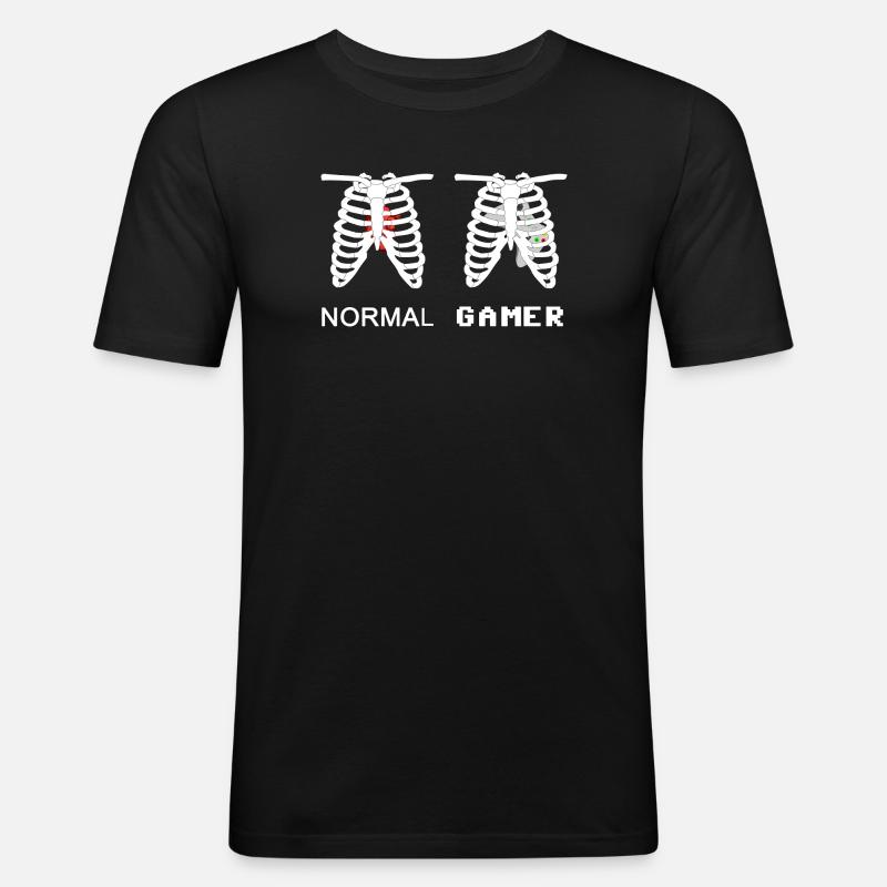 Gamer Anatomie Skelett 8bit - Männer Slim Fit T-Shirt - Schwarz