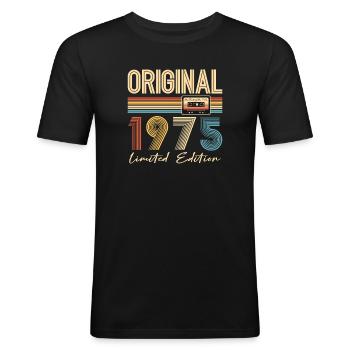50e anniversaire 50 ans original 1975 - T-shirt près du corps Homme - noir - Devant - Nik (191cm)