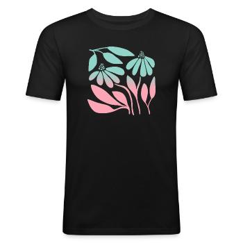 Marguerite in gradient green  - Männer Slim Fit T-Shirt - Schwarz - Vorne - Nik (191cm)