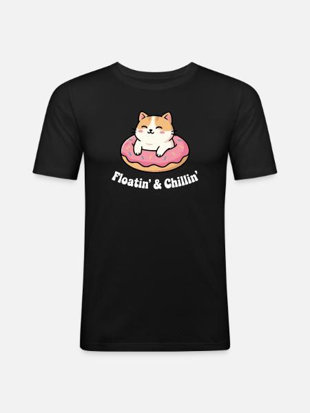 Katzendonut Chill im Pinkfrost - Männer Slim Fit T-Shirt - Schwarz