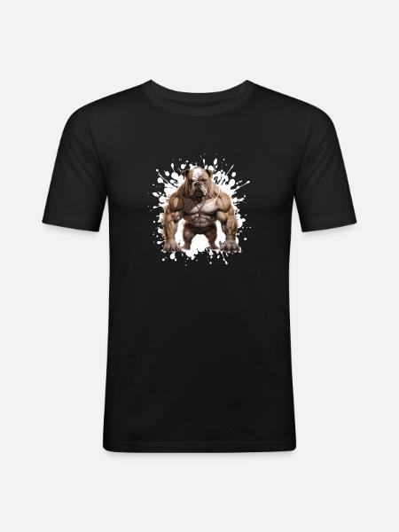 Bulldog Dog Muscles Bodybuilding - Men's Slim Fit T-Shirt - black