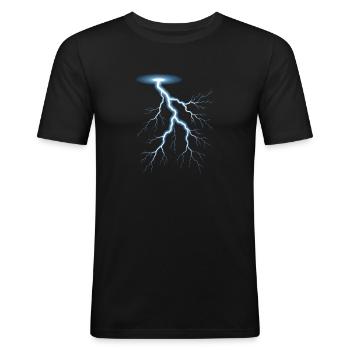 Blitz Blitzschlag Gewitter Strom Sturm - Männer Slim Fit T-Shirt - Schwarz - Vorne - Nik (191cm)