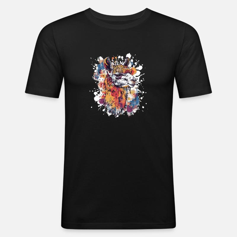 Bunte Llama Splatter Illustration - Männer Slim Fit T-Shirt - Schwarz