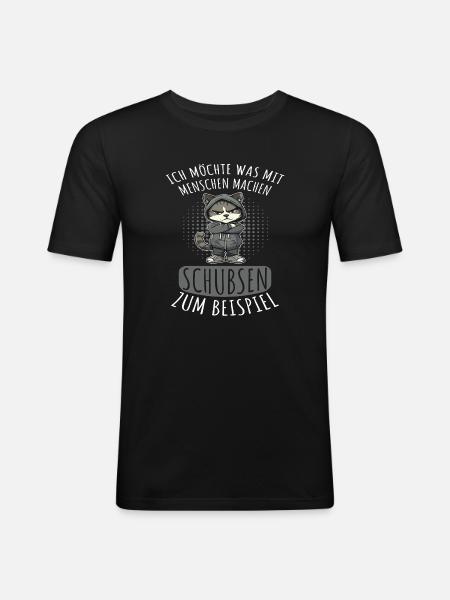 Menschen Schubsen Lustiger Spruch - Männer Slim Fit T-Shirt - Schwarz