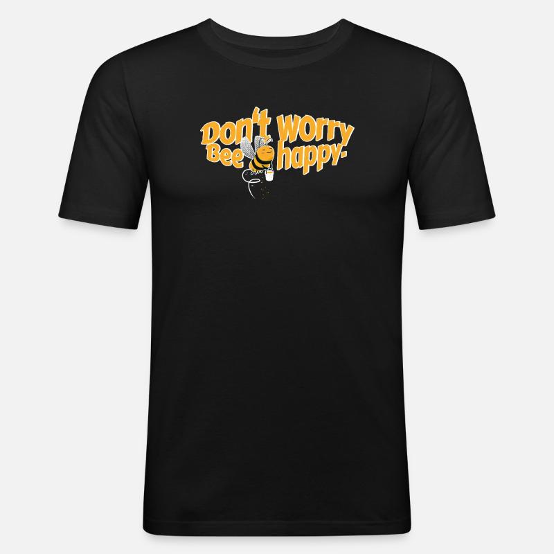 Don't worry Bee happy - Männer Slim Fit T-Shirt - Schwarz
