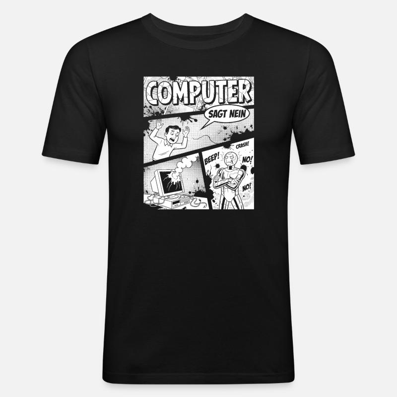 Retro Computer Comic Sagt Nein - Männer Slim Fit T-Shirt - Schwarz