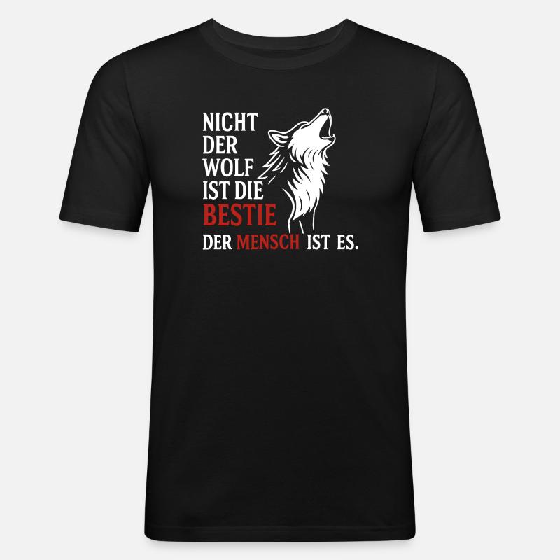 CoolesWolfs Design mit Spruch - Männer Slim Fit T-Shirt - Schwarz
