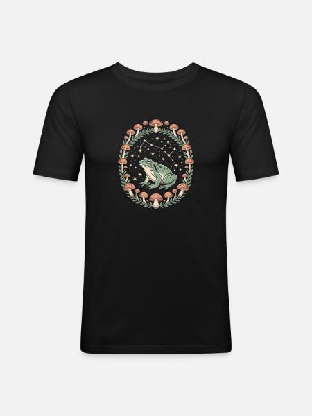 Frosch und Pilze Sternenhimmel - Männer Slim Fit T-Shirt - Schwarz
