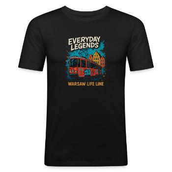Légendes quotidiennes Varsovie Tram Design - T-shirt près du corps Homme - noir - Devant - Nik (191cm)
