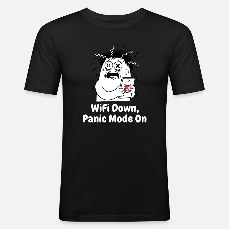 WiFi Ausfall Panikmodus - Männer Slim Fit T-Shirt - Schwarz