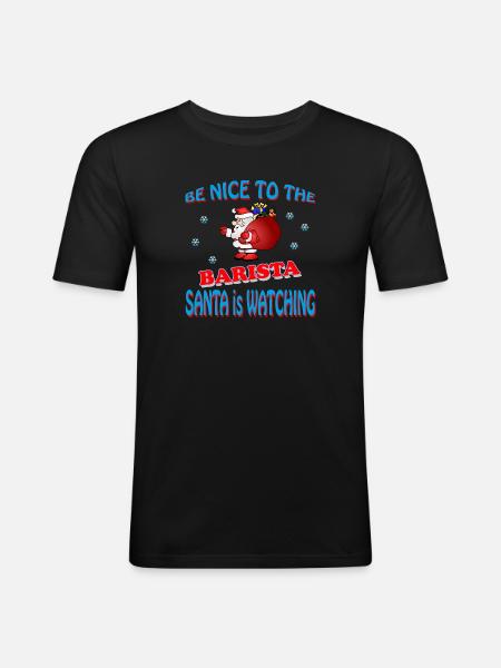SANTA BARISTA - Männer Slim Fit T-Shirt - Schwarz