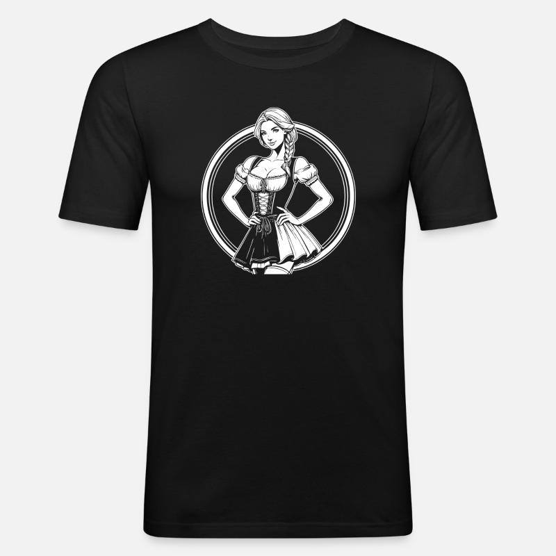 Cool Dirndl Comic Design - Men's Slim Fit T-Shirt - black