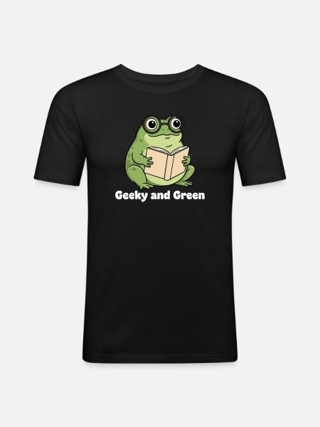 Geeky Green Frog Reading - Men's Slim Fit T-Shirt - black