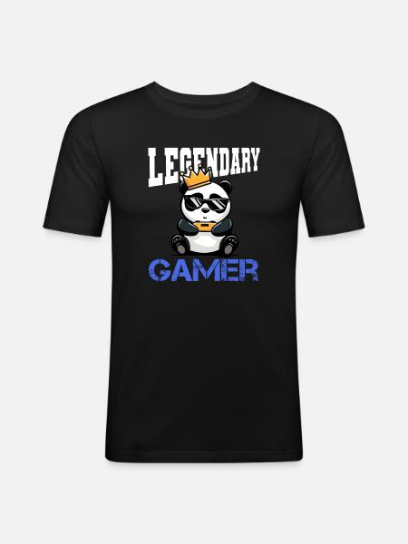 Panda Krone und controller - gamen - Männer Slim Fit T-Shirt - Schwarz