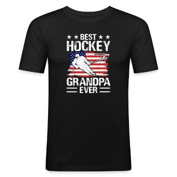 Hockey Eishockey Eishockeyspieler Opa Geschenk - Männer Slim Fit T-Shirt - Schwarz - Vorne - Nik (191cm)