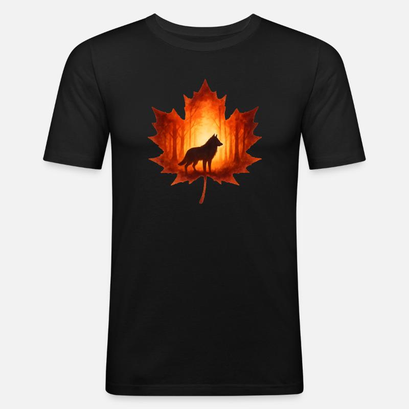 Herbst mit Wolf elegant - Männer Slim Fit T-Shirt - Schwarz