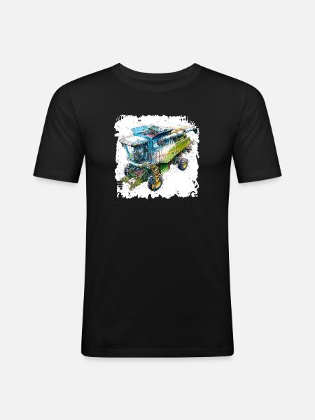 Farbige Blueprint Dreschmaschine, CAD-Design - Männer Slim Fit T-Shirt - Schwarz