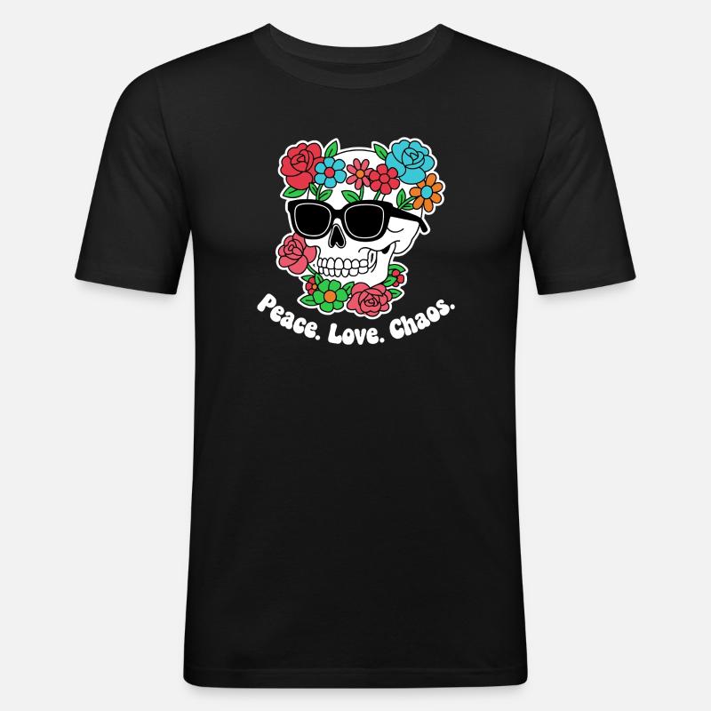 Blumen-Skull mit Sonnenbrille - Männer Slim Fit T-Shirt - Schwarz