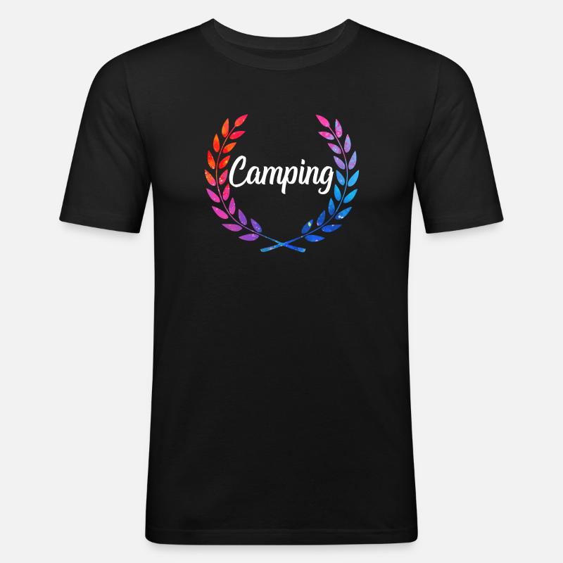 Camping Farblaurel Script - Männer Slim Fit T-Shirt - Schwarz