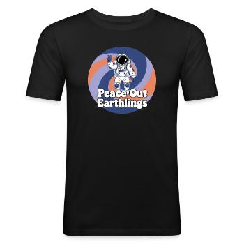 Astronaute Peace Out Terriens - T-shirt près du corps Homme - noir - Devant - Nik (191cm)