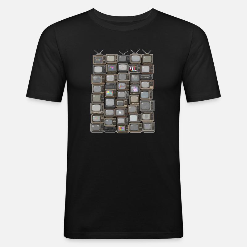 Retro TV Stack Collage - Men's Slim Fit T-Shirt - black
