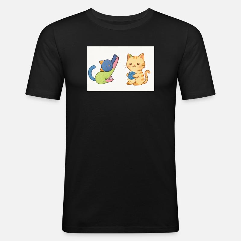 Verspieltes Duo aus Kätzchen und Garn - Männer Slim Fit T-Shirt - Schwarz