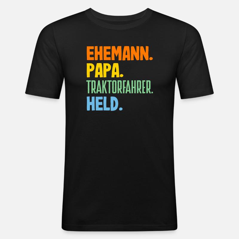 Ehemann Papa Traktorfahrer Held - Männer Slim Fit T-Shirt - Schwarz