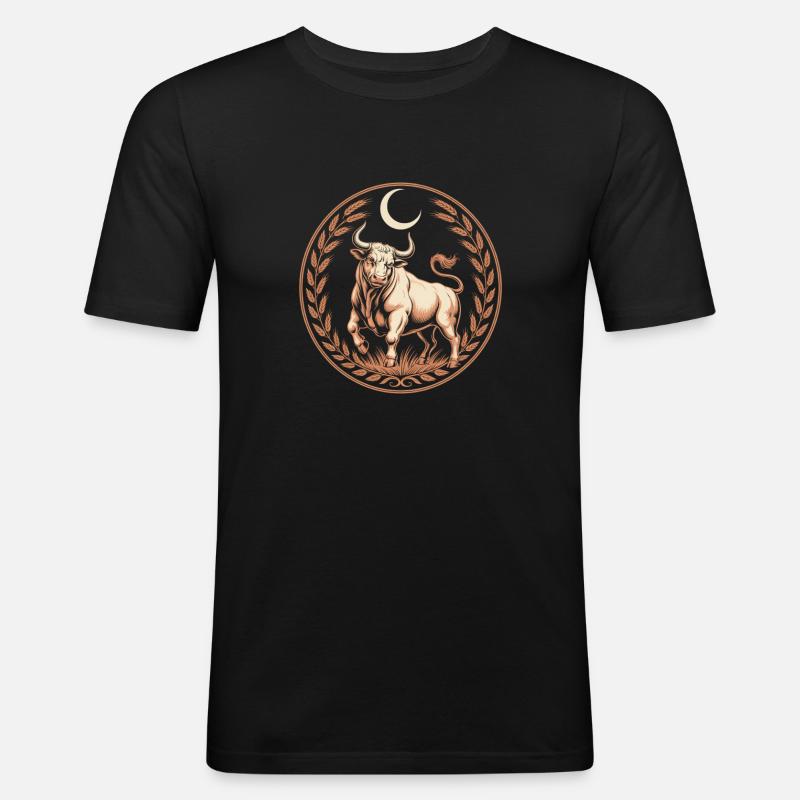Stier Sternzeichen Mond Lorbeer Kräftiger Taurus - Männer Slim Fit T-Shirt - Schwarz