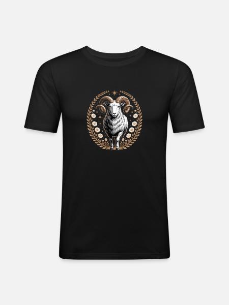 Widder Sternzeichen Mit Blüten Und Sternen - Männer Slim Fit T-Shirt - Schwarz