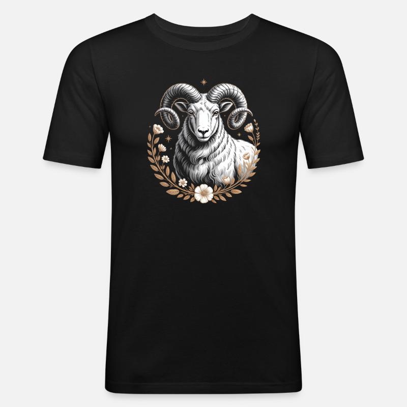 Widder Sternzeichen Mit Blumen Und Sternen - Männer Slim Fit T-Shirt - Schwarz