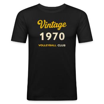 Millésime 1970 – Club de volley-ball Rétro Année de naissance - T-shirt près du corps Homme - noir - Devant - Nik (191cm)