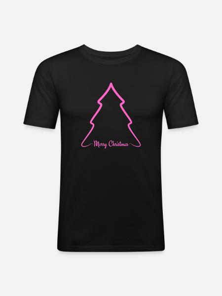 Neon Pink Christmas Tree Outline - Men's Slim Fit T-Shirt - black