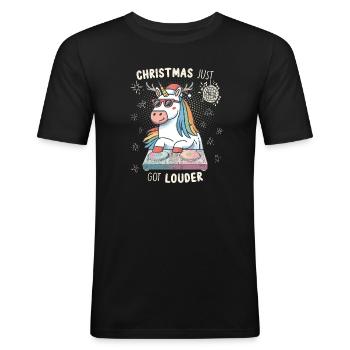 Noël vient de devenir plus fort – DJ Einhorn - T-shirt près du corps Homme - noir - Devant - Nik (191cm)