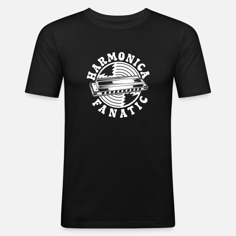 Harmonica Musican Fanatic Harmonica - Männer Slim Fit T-Shirt - Schwarz
